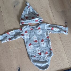 Chick Pea Gray Santa Print Bodysuit and Hat Set